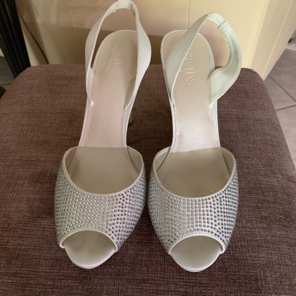 Ivory David’s Bridal slingback crystal peep toe